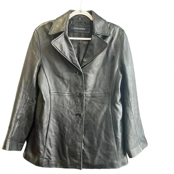 Vintage Dockers 100% Lamb Leather Black Jacket Mid-Length Size Medium - Picture 1 of 10